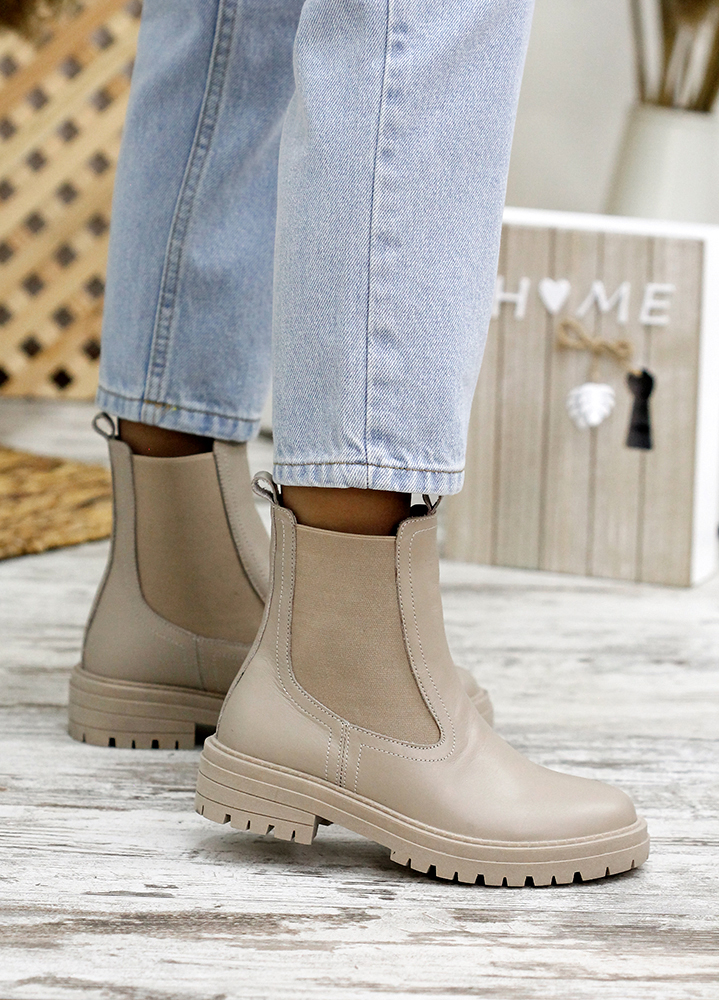 Черевики жіночі шкіряні бежеві з резинкою7803-28