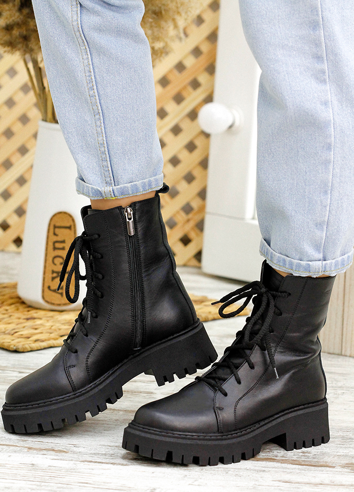 Черевики берці жіночі шкіряні чорні 7822-28