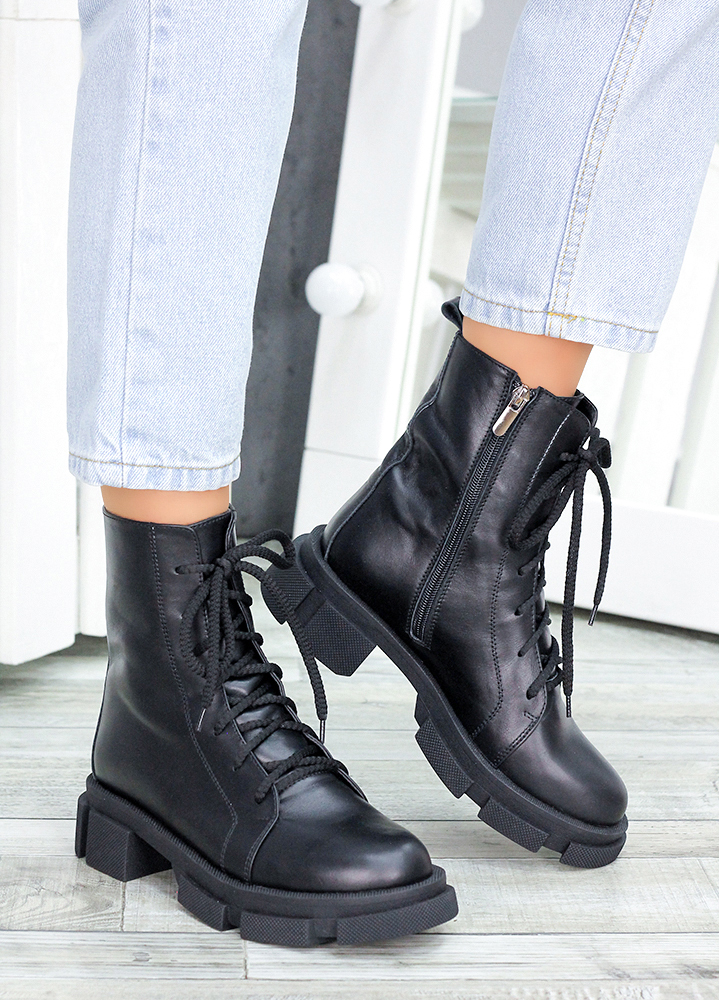 Ботинки берцы женские кожаные черные 7454-28