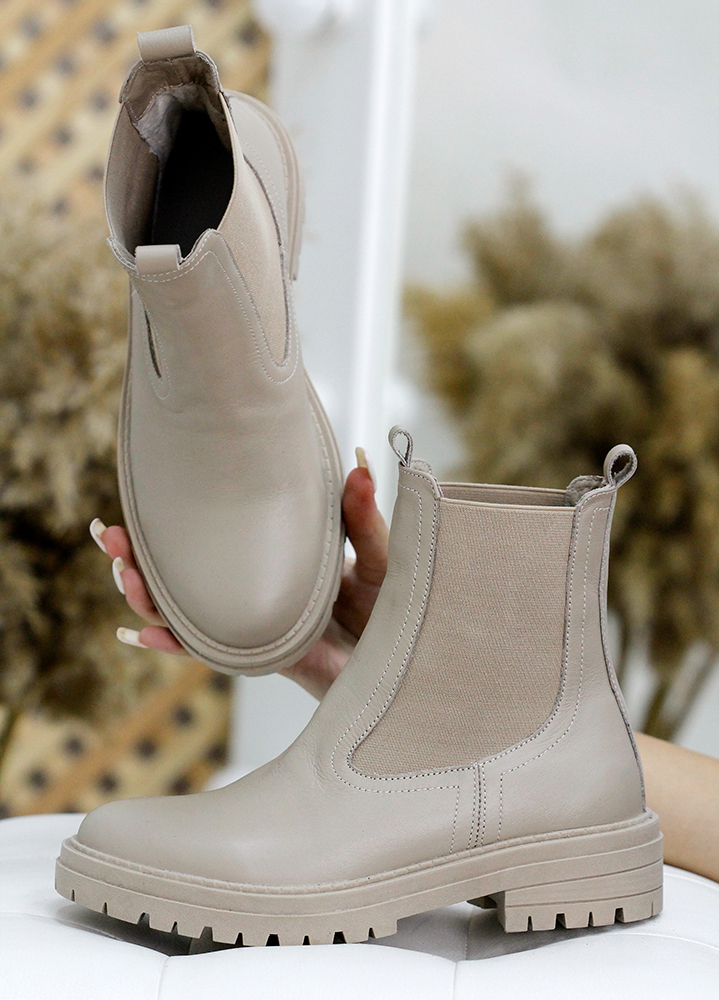 Черевики жіночі шкіряні бежеві з резинкою7803-28