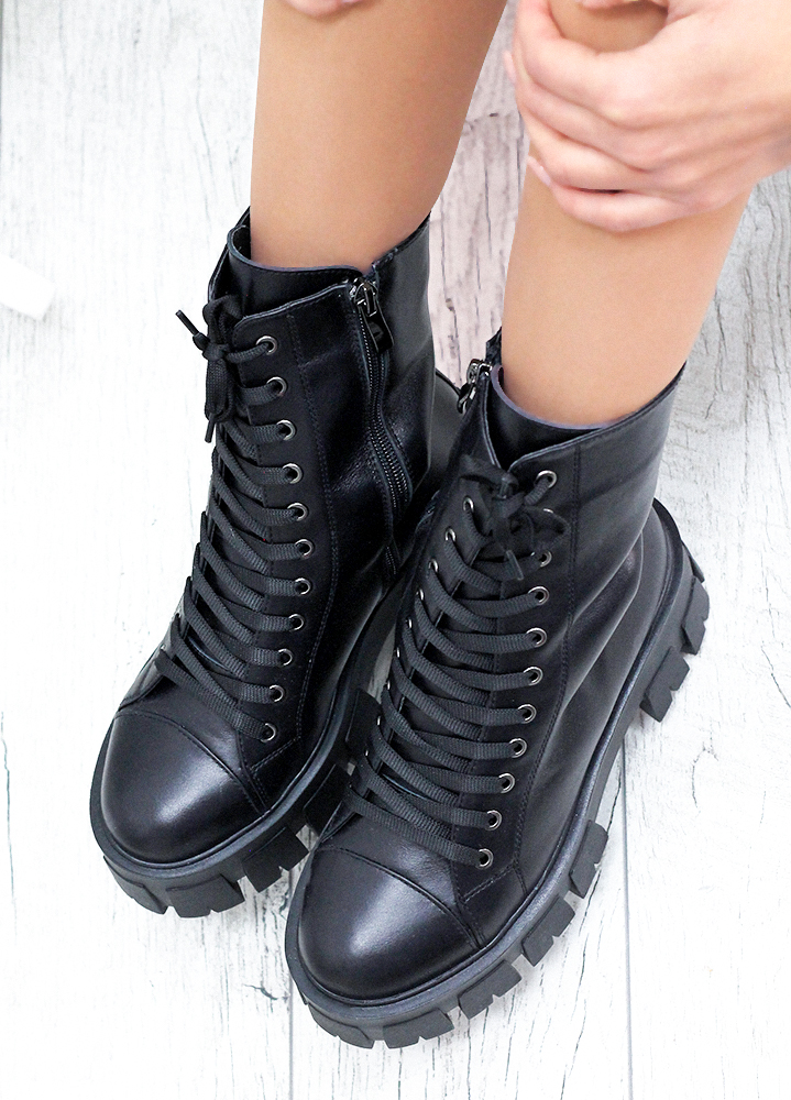 Ботинки женские кожаные черные с кошельком 7557-28