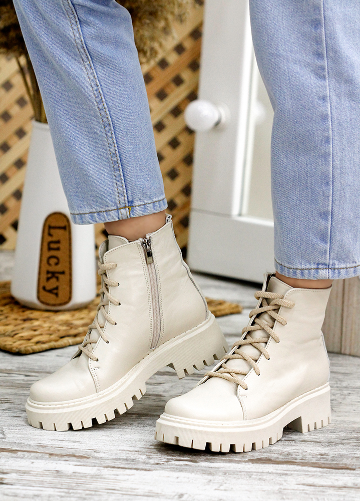 Черевики берці жіночі шкіряні бежеві  7806-28