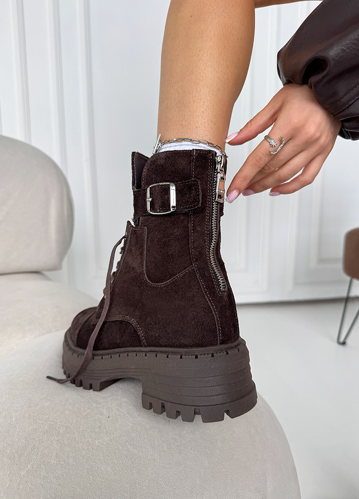 Черевики берці жіночі замша brown з пряжкою 8545-28