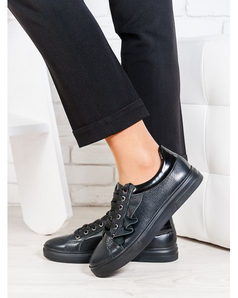 Кеды Gofre черная кожа + лак 6672-28