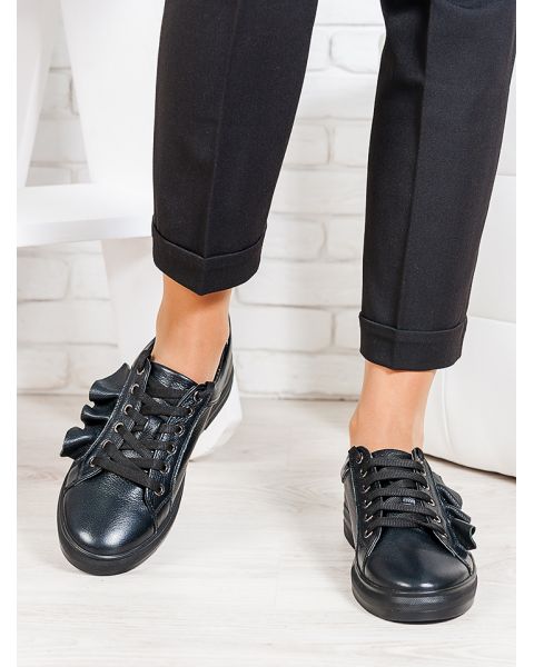 Кеды Gofre черная кожа + лак 6672-28