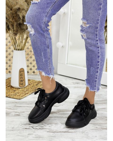 Кроссовки кожаные черные 7685-28