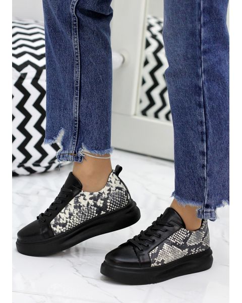 Мягкие кеды черная кожа питон SR 7845-28