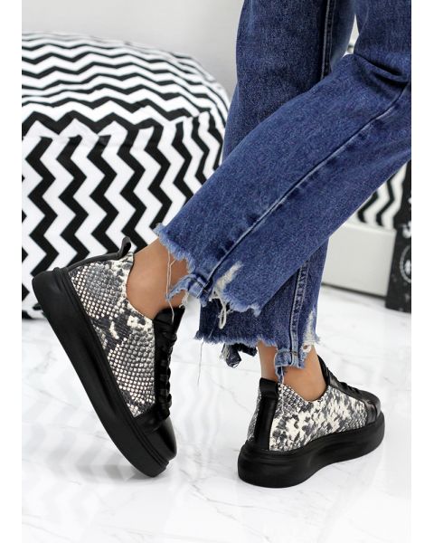 Мягкие кеды черная кожа питон SR 7845-28