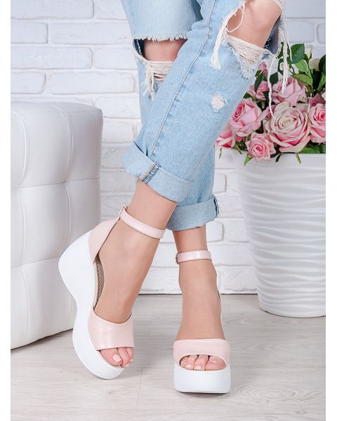 Босоножки кожаные пудра Диодора 7053-28