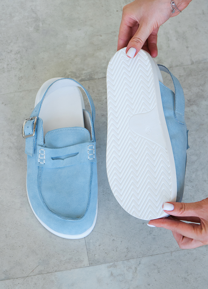 Клоги Barefoot замша голубой 8477-28