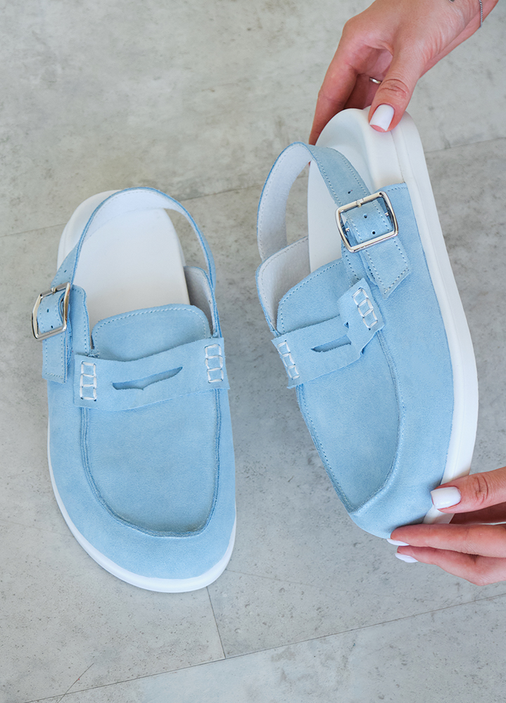 Клоги Barefoot замша голубой 8477-28