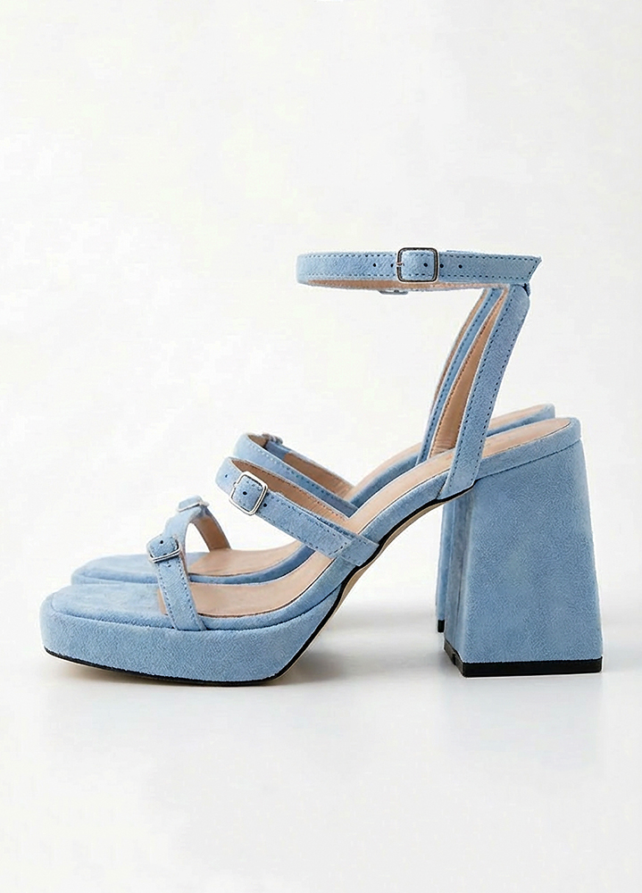 Босоніжки на високих підборах блакитна замша 8607-28