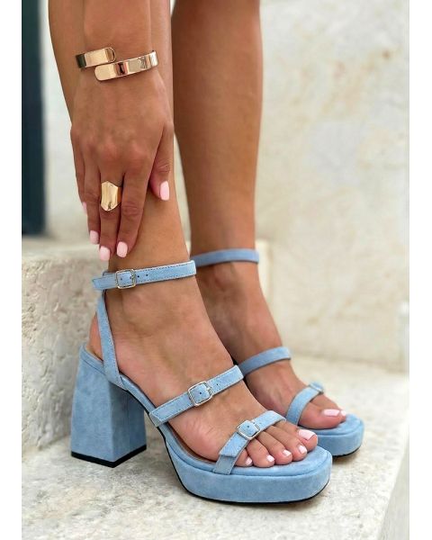 Босоножки на высоких каблуках голубая замша 8607-28 Босоножки на высоких каблуках голубая замша 8607-28