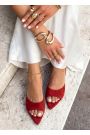 Шльопанці мюлі на маленькому підборі червона замша 8610-28