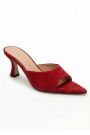 Шльопанці мюлі на маленькому підборі червона замша 8610-28