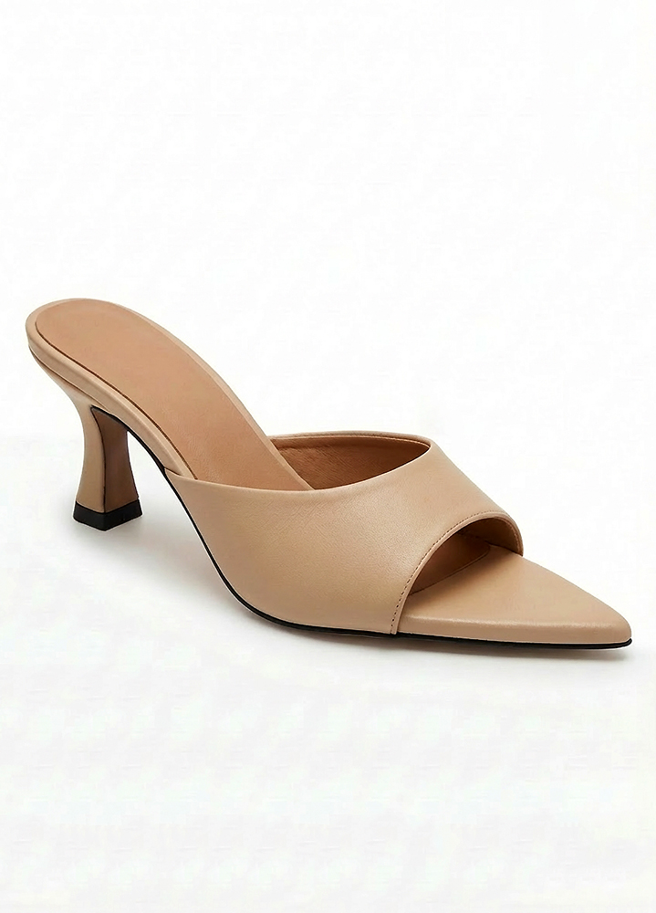 Шльопанці мюлі на маленькому підборі шкіра бежева 8611-28