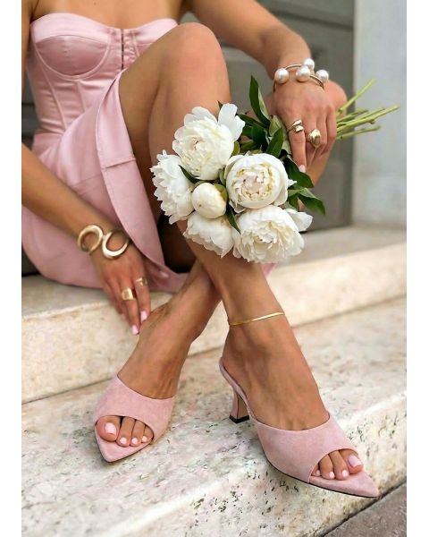 Шлепанцы мюли розовые замша маленький каблук 8612-28 Шлепанцы мюли розовые замша маленький каблук 8612-28