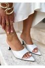 Шльопанці мюлі на маленькому підборі біла шкіра 8614-28