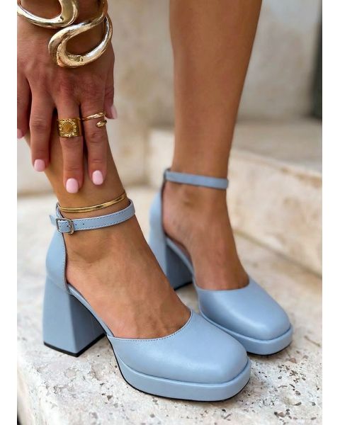 Туфли CREDO кожаные голубые на высоком каблуке 8618-28 Туфли CREDO кожаные голубые на высоком каблуке 8618-28