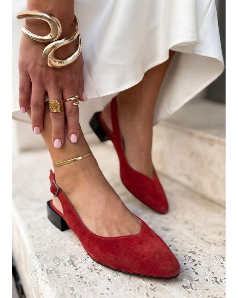 Туфли босоножки острый нос красная замша Rose 8666-28