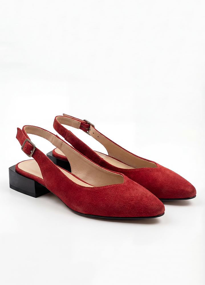 Туфлі босоніжки гострий ніс червона замша Rose 8666-28