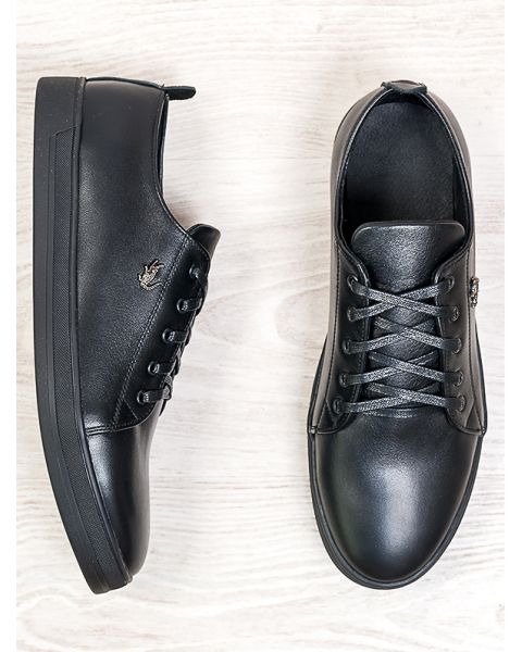 Черные мужские кожаные кеды 6907-28