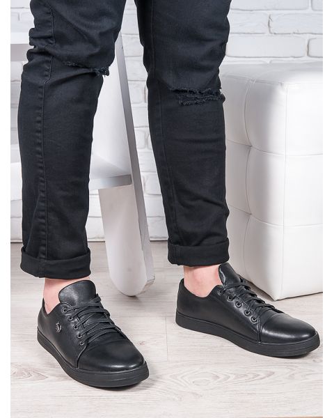 Черные мужские кожаные кеды 6907-28