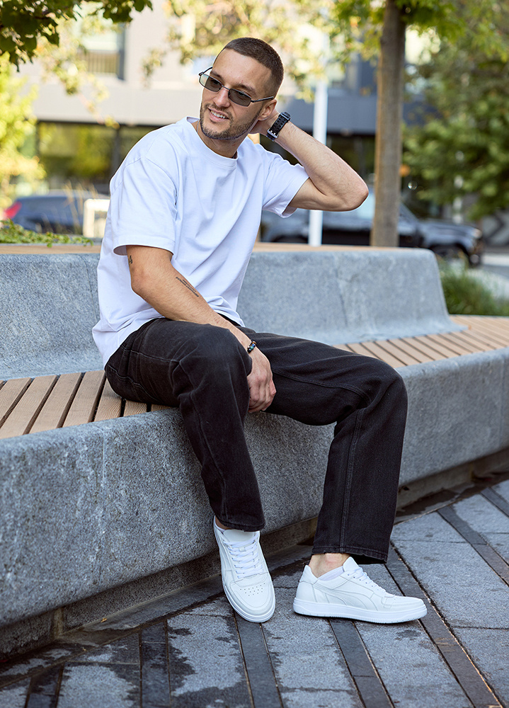 Кроссовки мужские CAVEN кожаные белые 8509-28