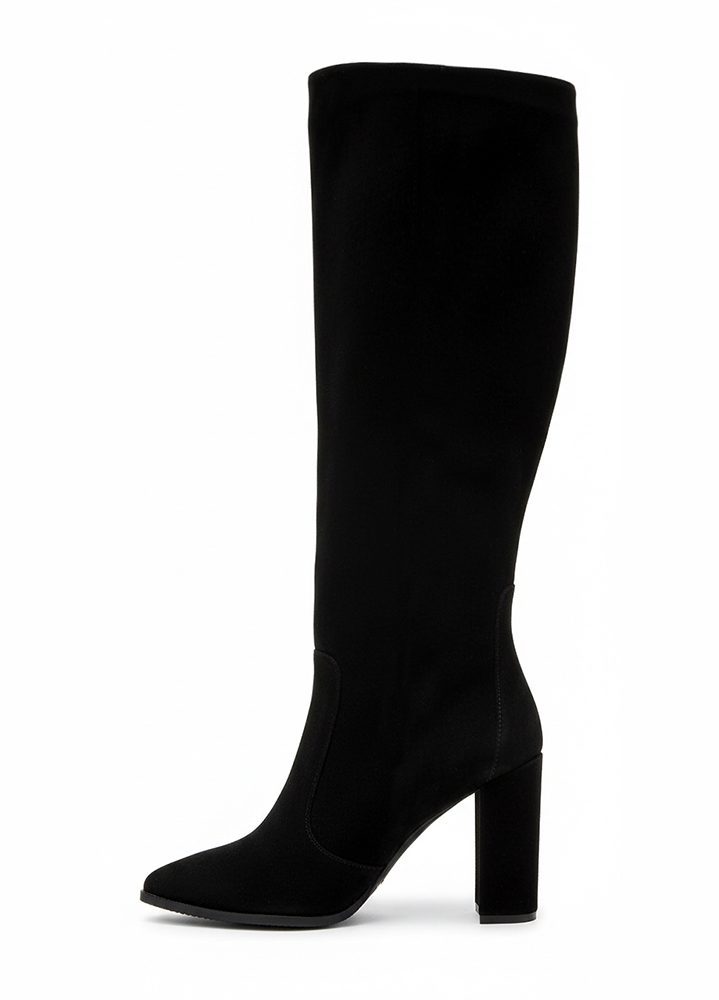 Сапоги замшевые черные на высоком каблуке 8577-28