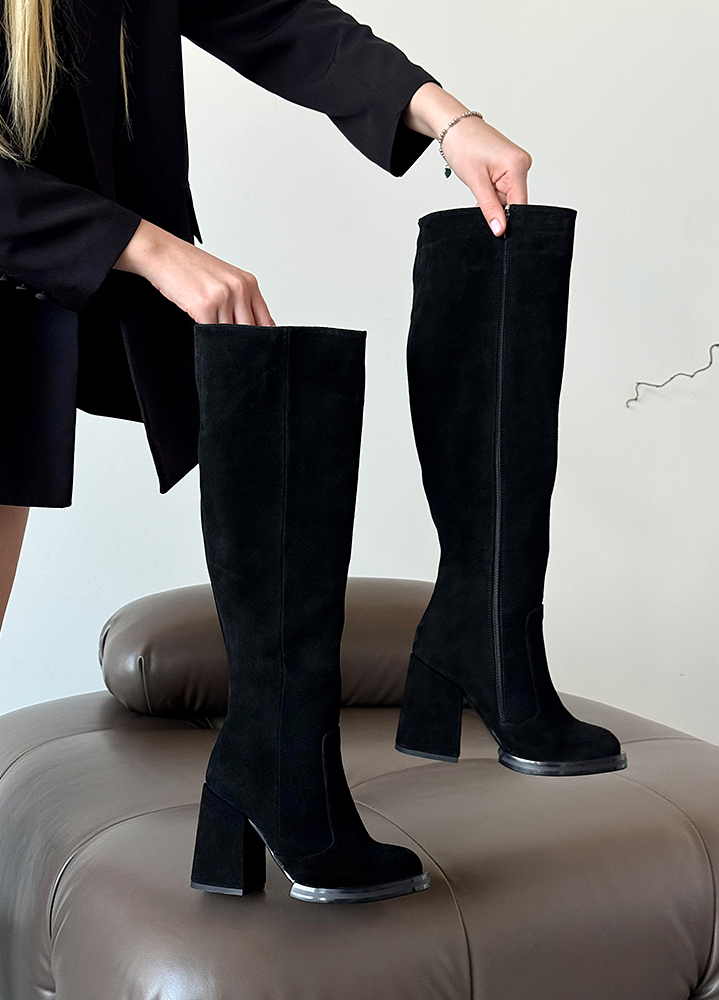 Ботфорти натуральна замша чорний 8256-28