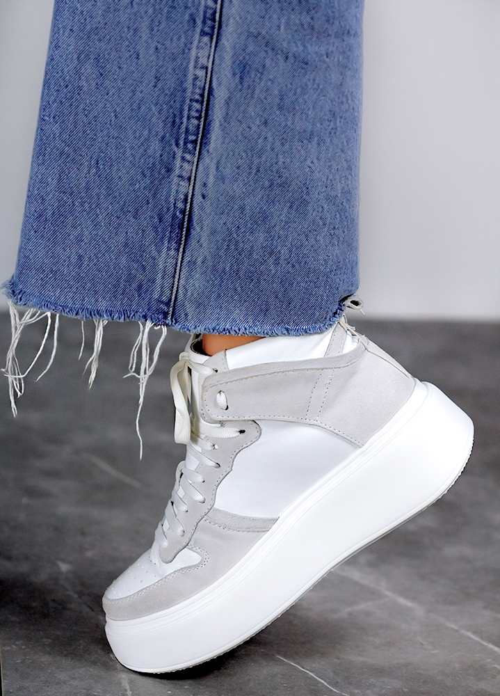 Кроссовки женские высокие кожа платформа белые 8016-28