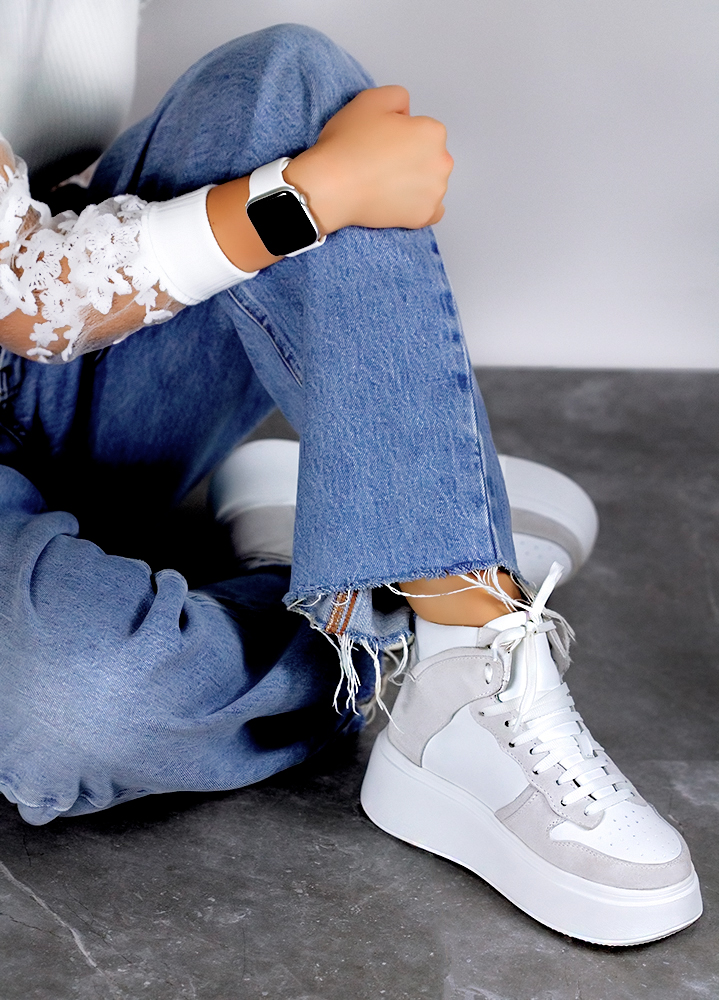 Кроссовки женские высокие кожа платформа белые 8016-28