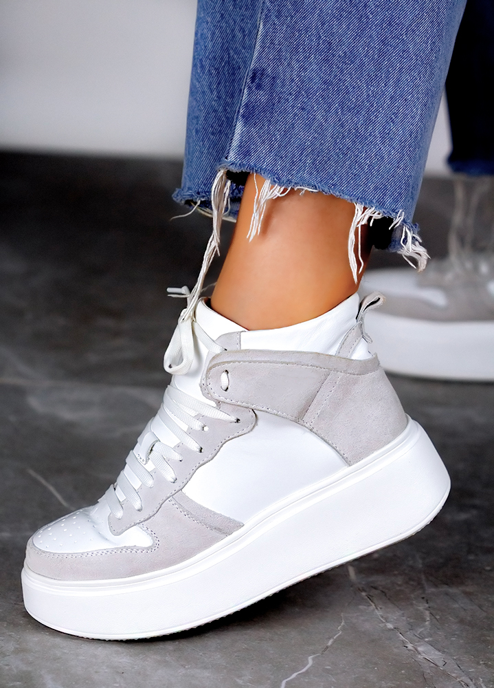 Кроссовки женские высокие кожа платформа белые 8016-28