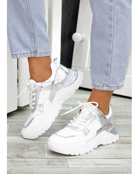 Кроссовки кожа Balenc!aga серебро 7266-28