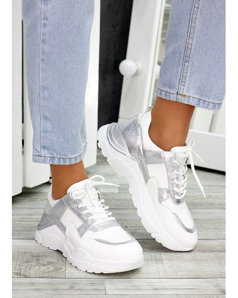 Кроссовки кожа Balenc!aga серебро 7266-28