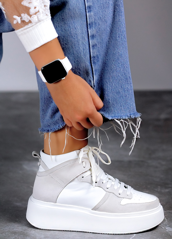 Кроссовки женские высокие кожа платформа белые 8016-28