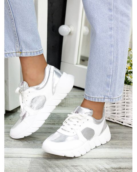 Кроссовки кожа Balenc!aga серебро 7447-28