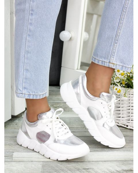 Кроссовки кожа Balenc!aga серебро 7447-28