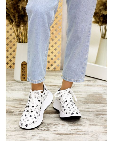 Кроссовки белая кожа звезды 7713-28