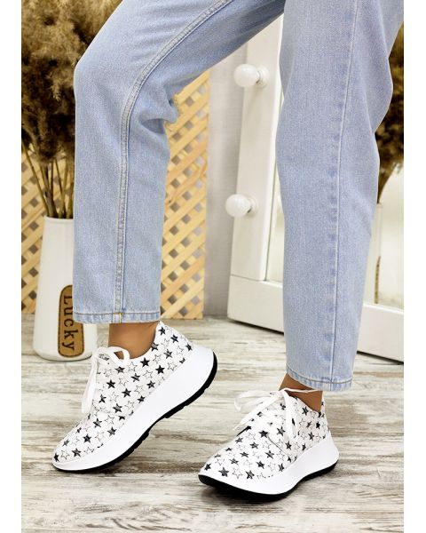 Кроссовки белая кожа звезды 7713-28