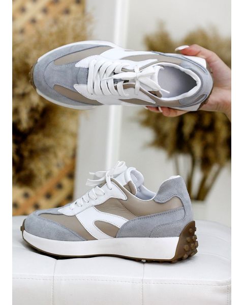 Кроссовки женские кожаные + замшевые белые 7771-28