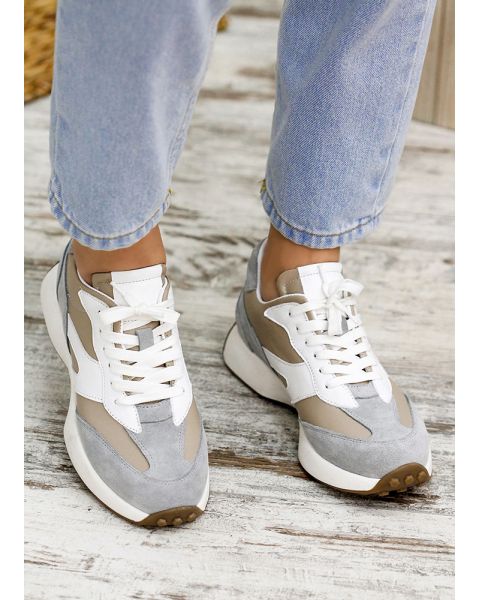 Кроссовки женские кожаные + замшевые белые 7771-28