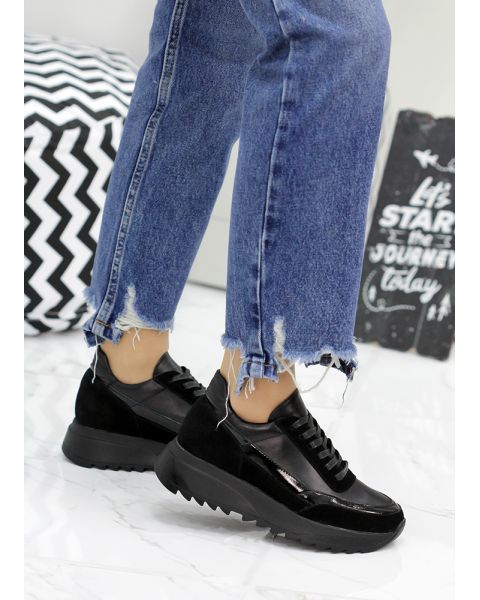 Кроссовки женские кожаные к.+з черные LOLA 7831-28