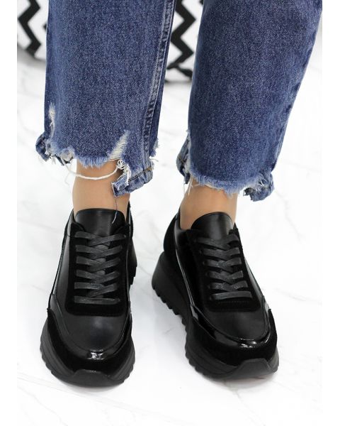 Кроссовки женские кожаные к.+з черные LOLA 7831-28