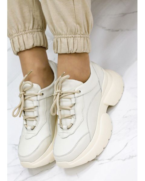 Кроссовки женские кожаные бежевые GOLD 7832-28