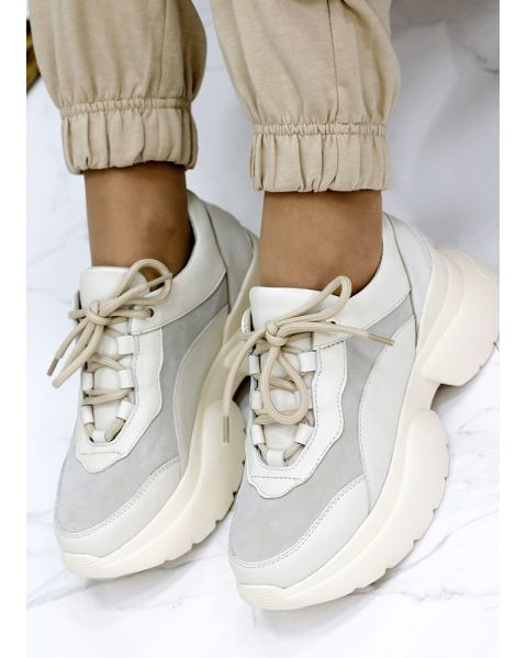 Кроссовки женские кожаные бежевые GOLD 7835-28