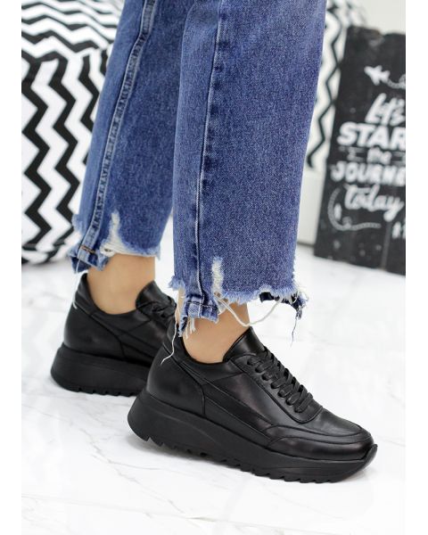 Кроссовки женские кожаные черные LOLA 7836-28