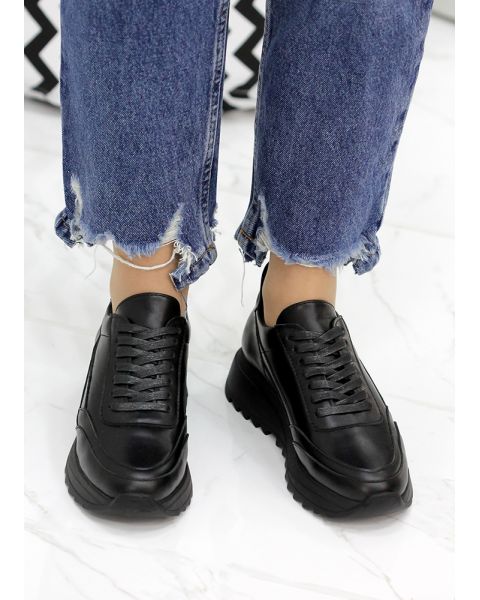 Кроссовки женские кожаные черные LOLA 7836-28