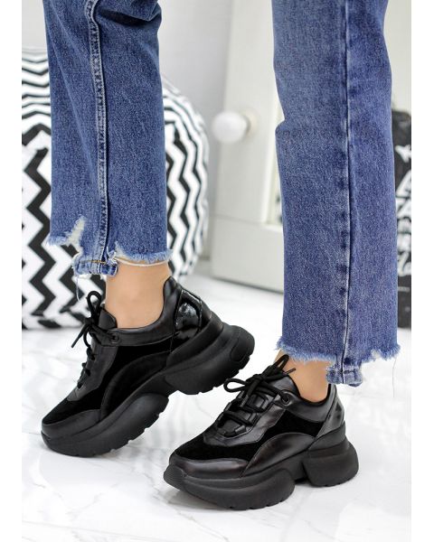 Кроссовки женские кожаные черные GOLD 7850-28