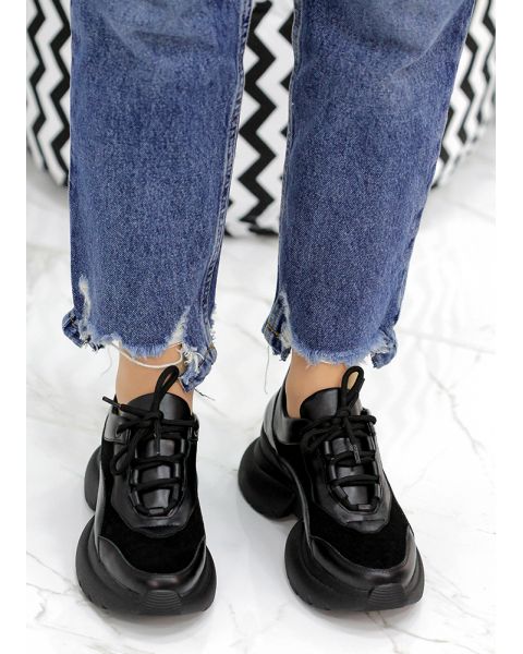 Кроссовки женские кожаные черные GOLD 7850-28